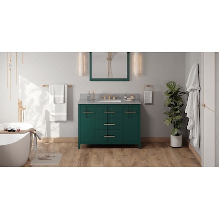 Jeffrey Alexander 48In. Forest Green Katara Vanity, Steel Grey Cultured Marble Vanity Top, Undermount Rectangle Bowl VKITKAT48GNSGR